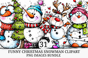 Funny Christmas Snowman Clipart, an Illustration by Craft Nest (Thumbnail 1 of 7)