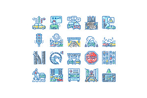 Traffic Jam Transport set Icons hand, an Object Illustration by pikepicture