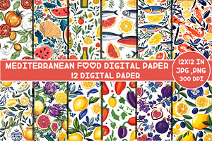 Mediterranean Food Digital Paper, a Pattern Graphic by Designking