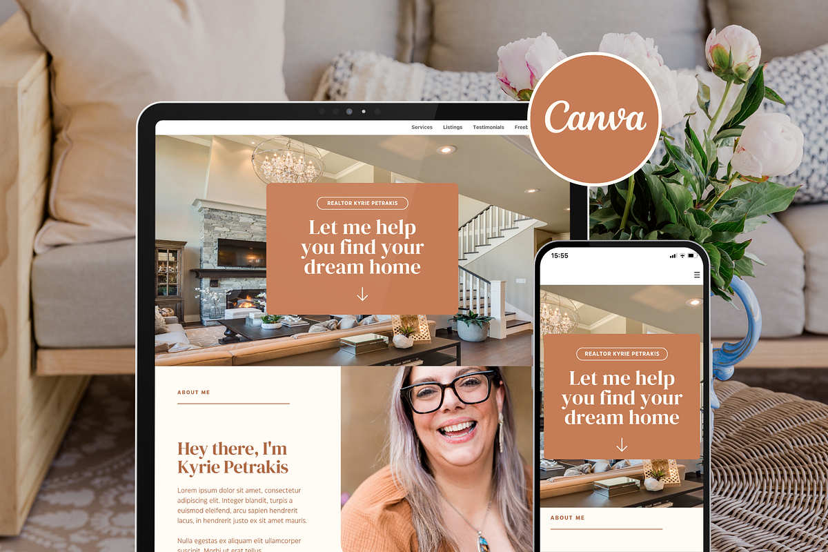 Realtor Kyrie Website Template Canva, a Websites & App Template by Eden Origin Studio (Photo 1 of 11)