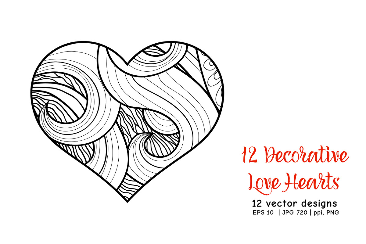 12 Decorative Love Hearts, a Decorative Illustration by Elen-Lane (Photo 3 of 5)