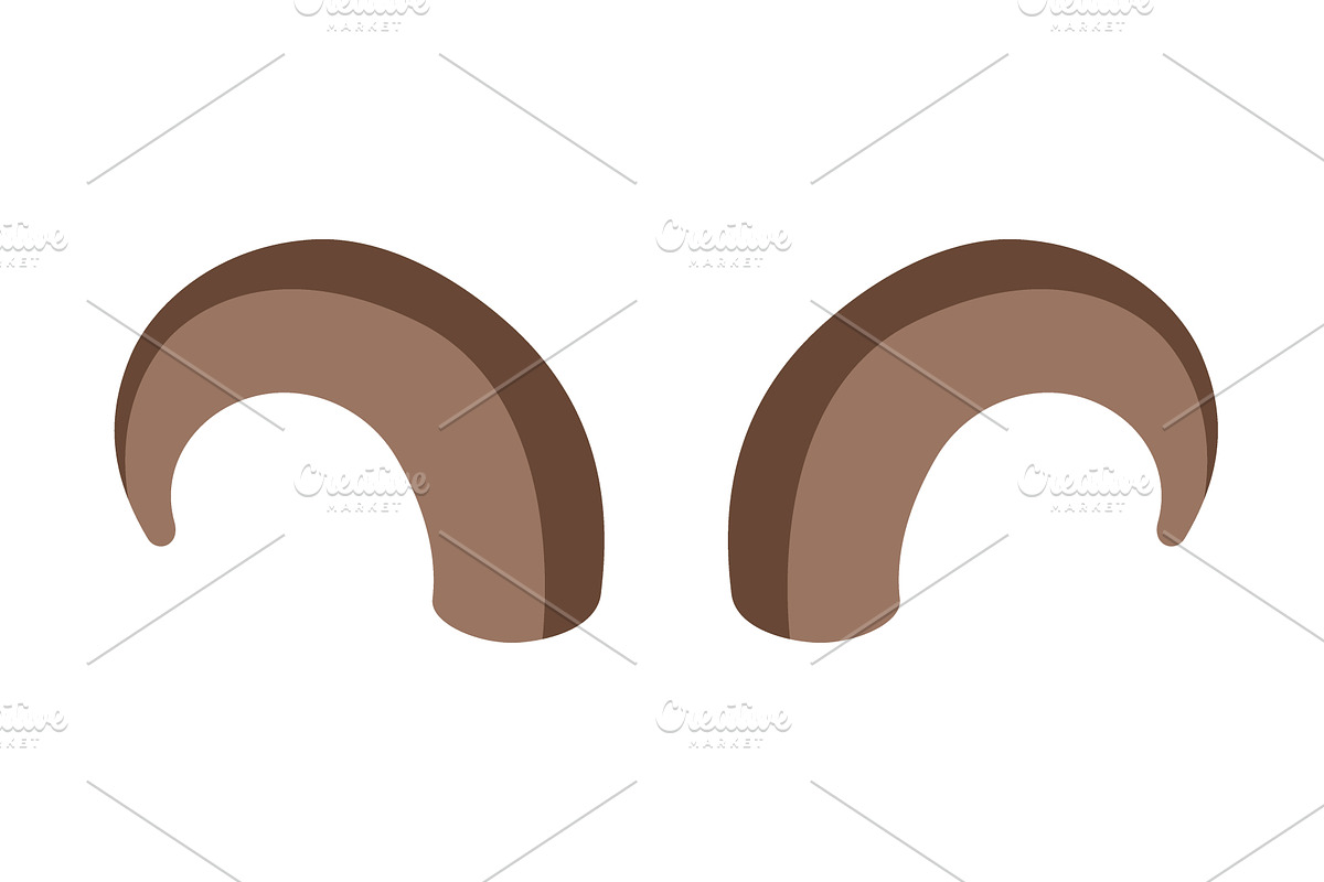 Brown curled ram horns. Flat vector, an Animal Illustration by GraphiShop