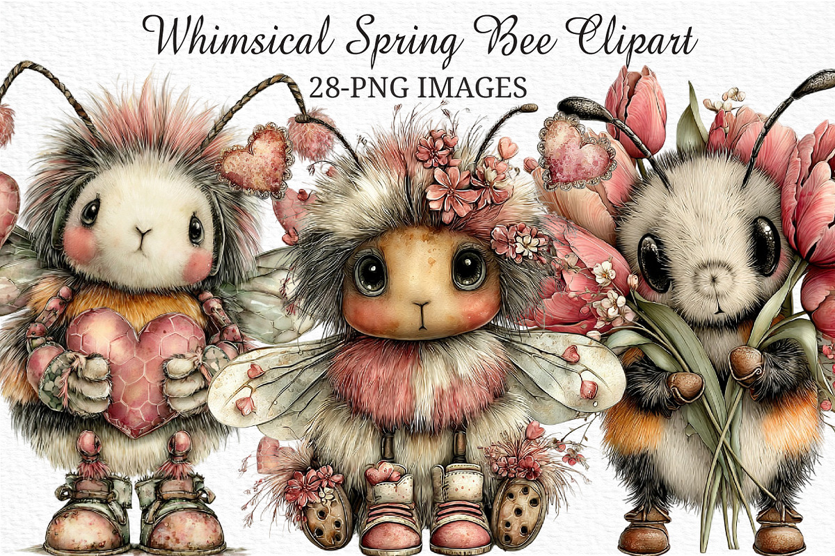 Whimsical Spring Bee Clipart PNG, an Illustration by Craft Nest (Photo 1 of 11)