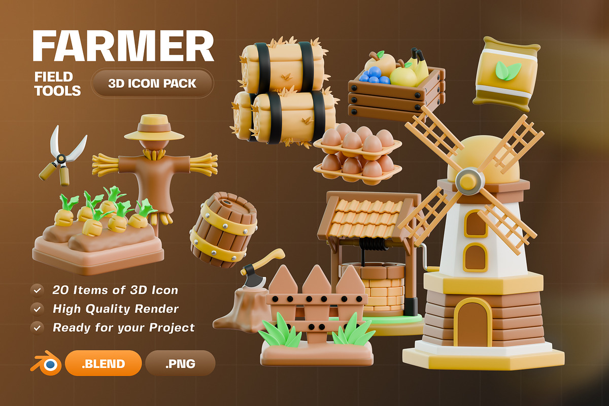 Farmer Field Tools 3D Icon Pack, an Object 3D Model by Haps Space (Photo 1 of 4)