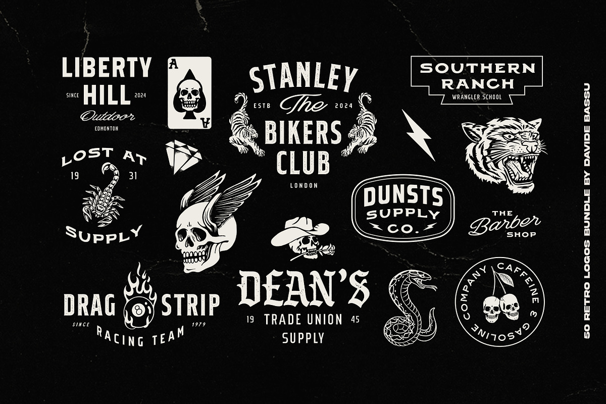 50 Retro logos Bundle, a Branding & Logo Template by Davide Bassu (Photo 9 of 12)