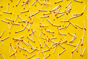 Wooden stick matches over yellow, an Abstract Photo by Gladkov photography