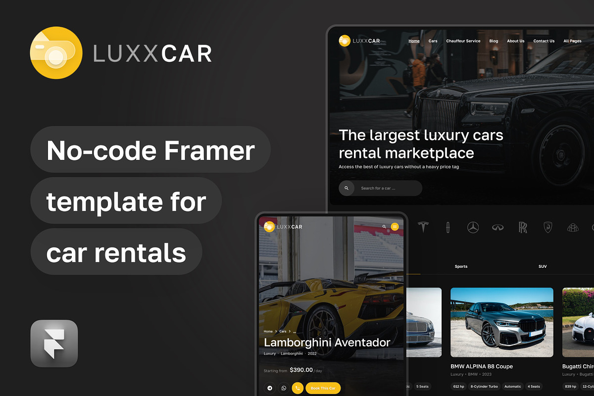 LuxxCar - Framer car rental template, a Landing Page Template by WhiteUI.Store (Photo 1 of 7)