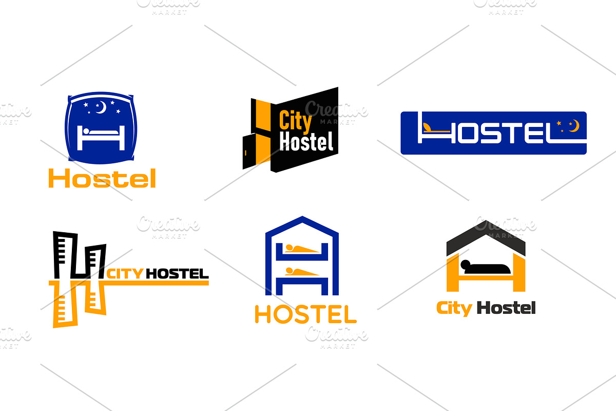 Hostel hotel icons, beds, an Object Illustration by Vector Tradition