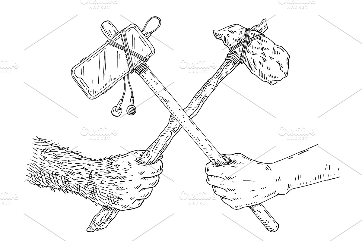 Hands holding stick with smartphone, a Person Illustration by MoreVector