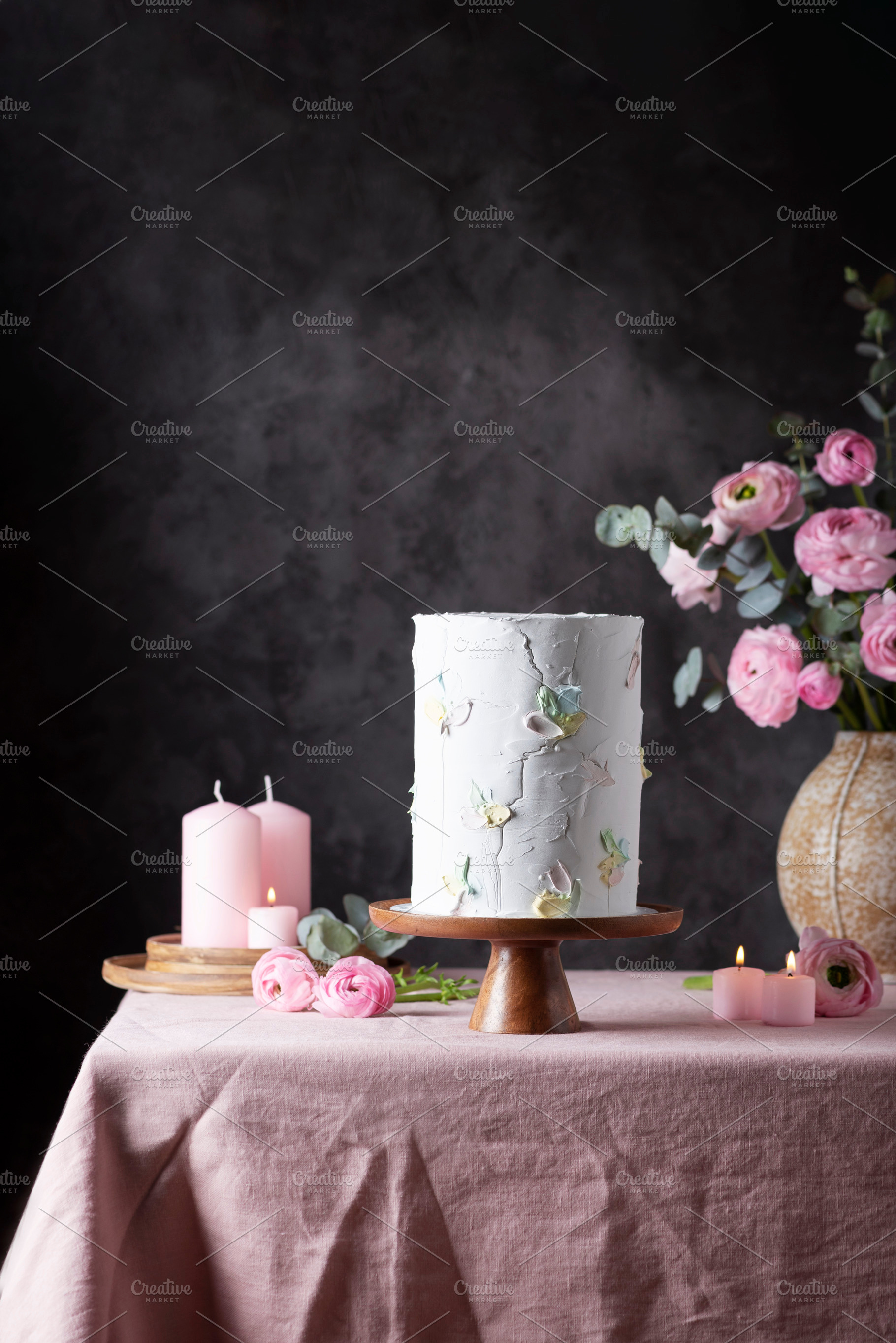 Homemade sweet cake on the pink tablecloth, a Food & Drink Photo by oxana.denezhkina