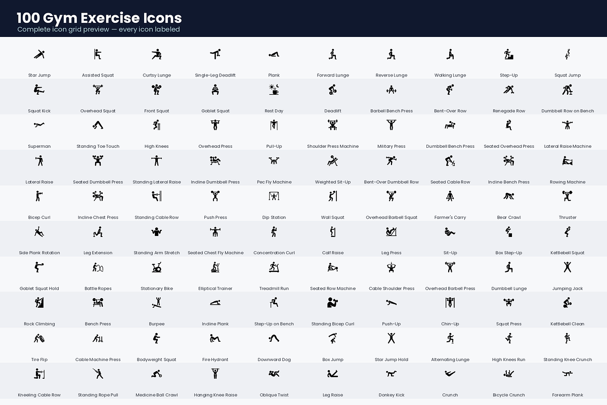100 Gym Exercise Icons, a Duotone Icon by Symbolic Language (Photo 2 of 3)