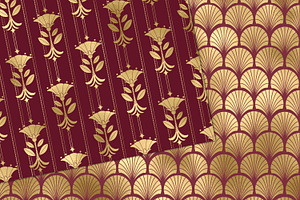 Burgundy & Gold Art Deco Patterns