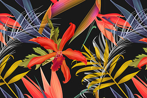 Tropical flowers and leaves