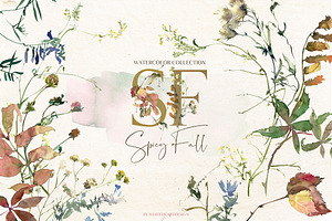 Autum Fall Watercolor Floral Clipart