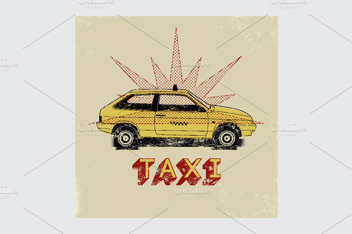 Taxi retro grunge vector poster set., a Transportation Illustration by PoPaShop (Photo 6 of 15)