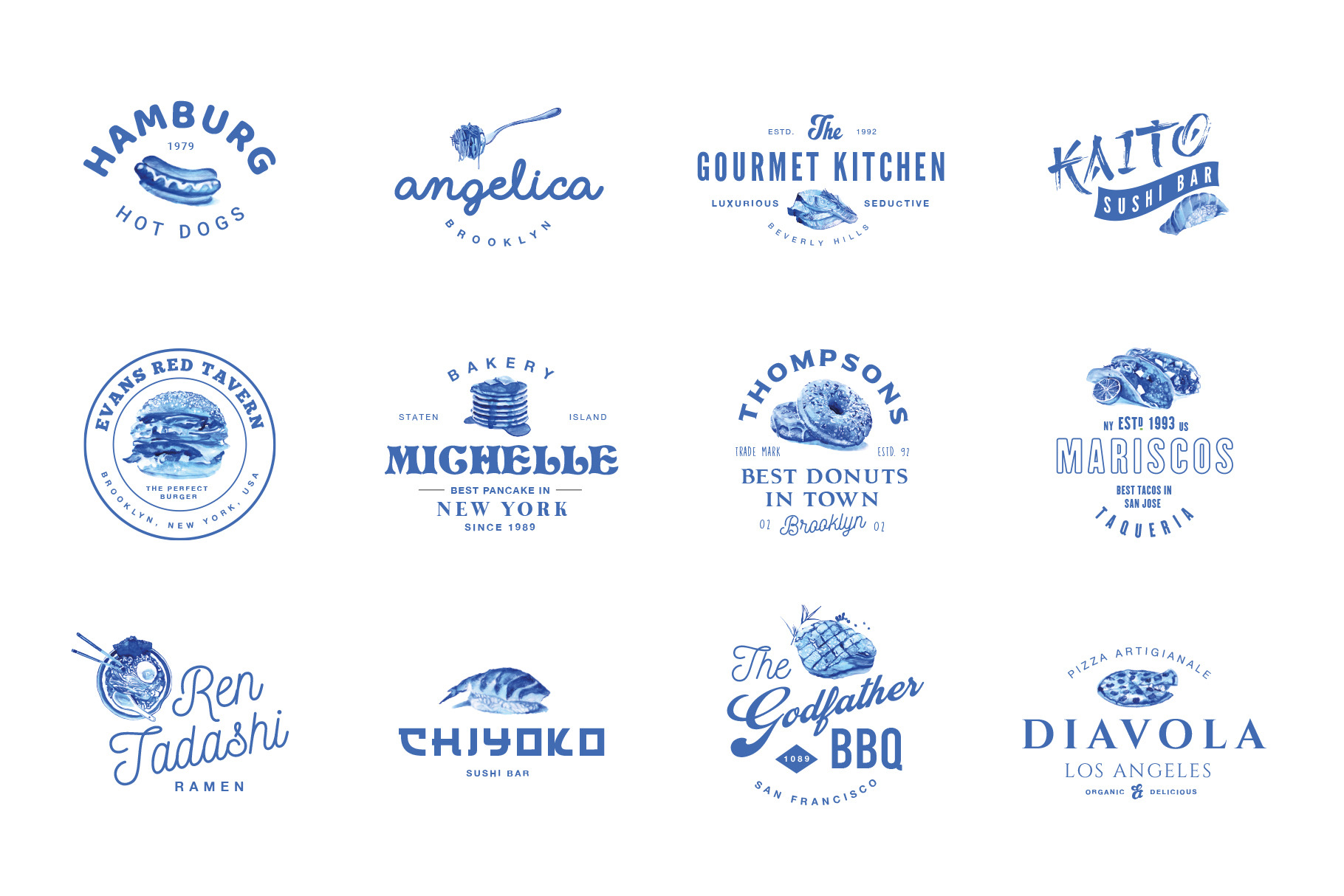 12 Food Industry Logos Hand Painted