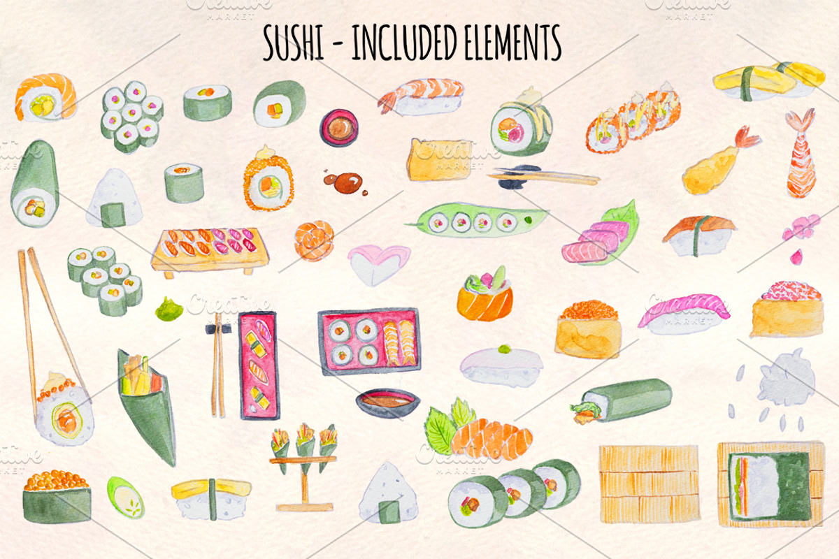 Sushi 50 Watercolour Handpainted Art, a Food Illustration by Violet LeBeaux (Photo 2 of 3)