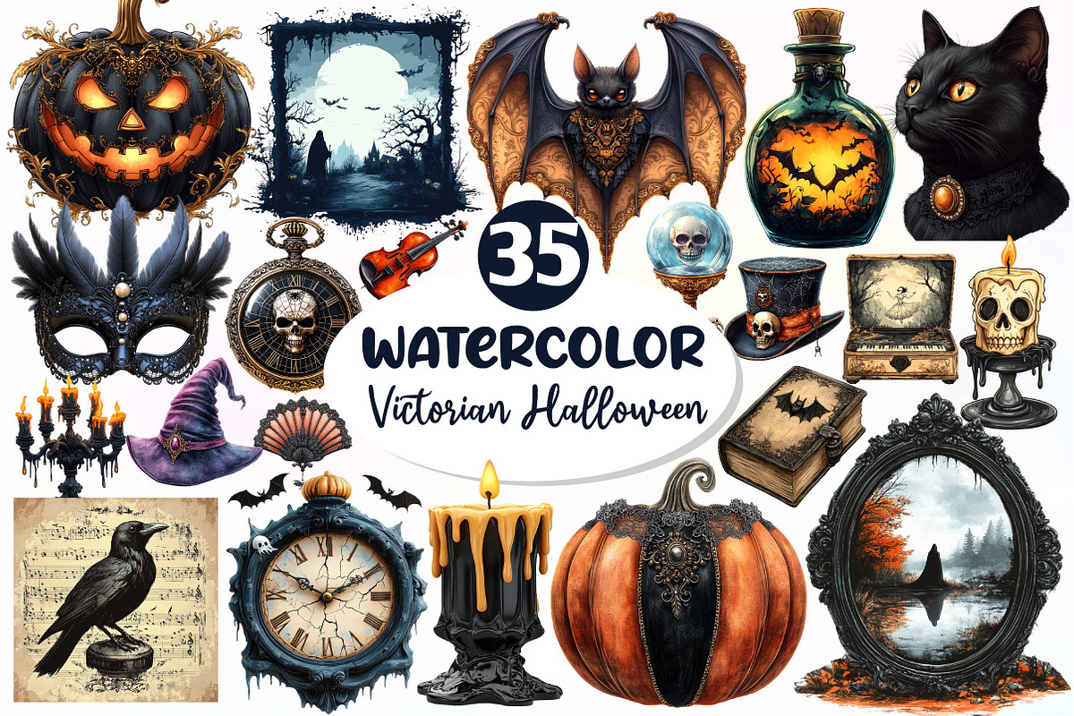 Victorian Halloween Clipart PNG, an Illustration by Dream Creation (Photo 1 of 7)