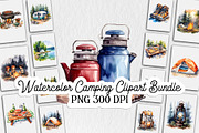 Watercolor Camping Clipart Bundle, an Illustration by Moon Studio (Thumbnail 1 of 15)