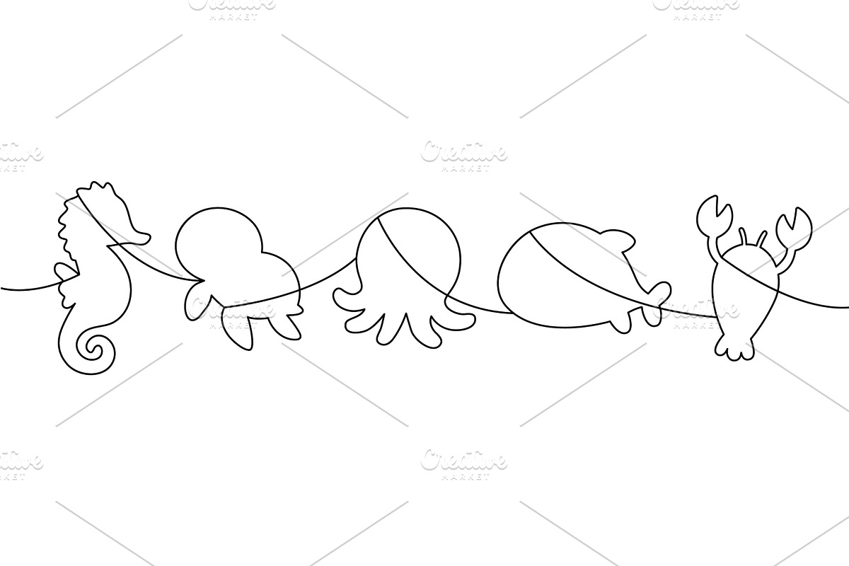 One-line contour silhouettes of, an Animal Illustration by GraphiShop