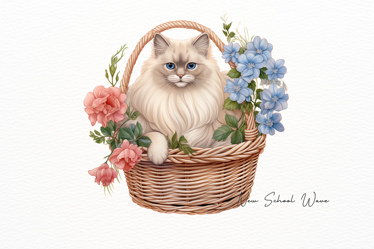 Cute Cats in Flower Basket Clipart, an Animal Illustration by New-School-Wave (Photo 4 of 5)