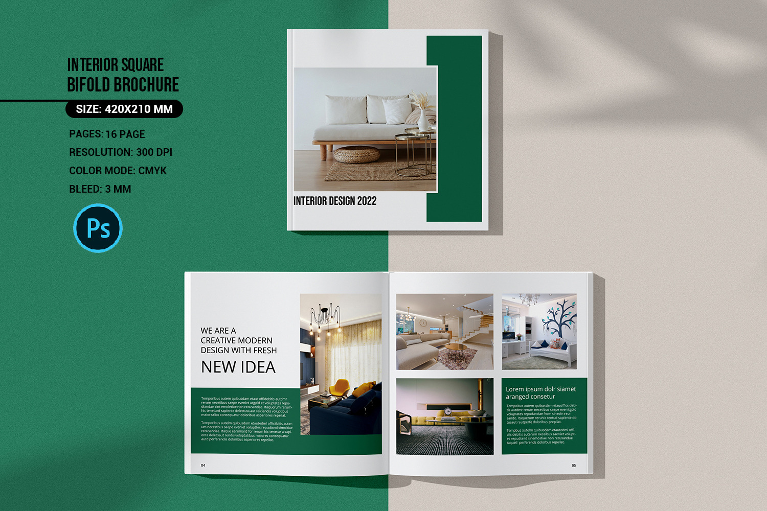 Square Bifold Interior Brochure, a Brochure Template by retrographix