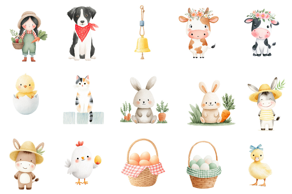 Watercolor cute farm clipart, an Illustration by Designworld (Photo 4 of 5)