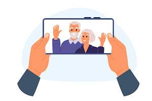 Hands hold smartphone with video, a Technology Illustration by Vectorbuum