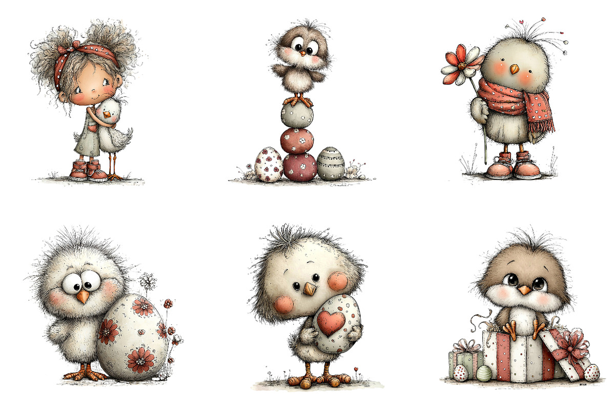 Whimsical Easter Chick Clipart, an Illustration by CreationArt (Photo 3 of 6)