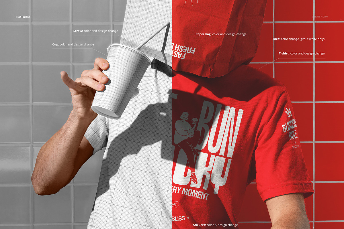 Man with Paper Bag on Head Fast Food, a Packaging Mockup by creatsy5 (Photo 3 of 6)