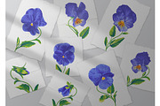 Blue Pansies Vector Set, an Illustration by MarynaPetrovska (Thumbnail 5 of 15)