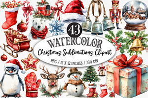 Watercolor Christmas Sublimations, an Illustration by Designking