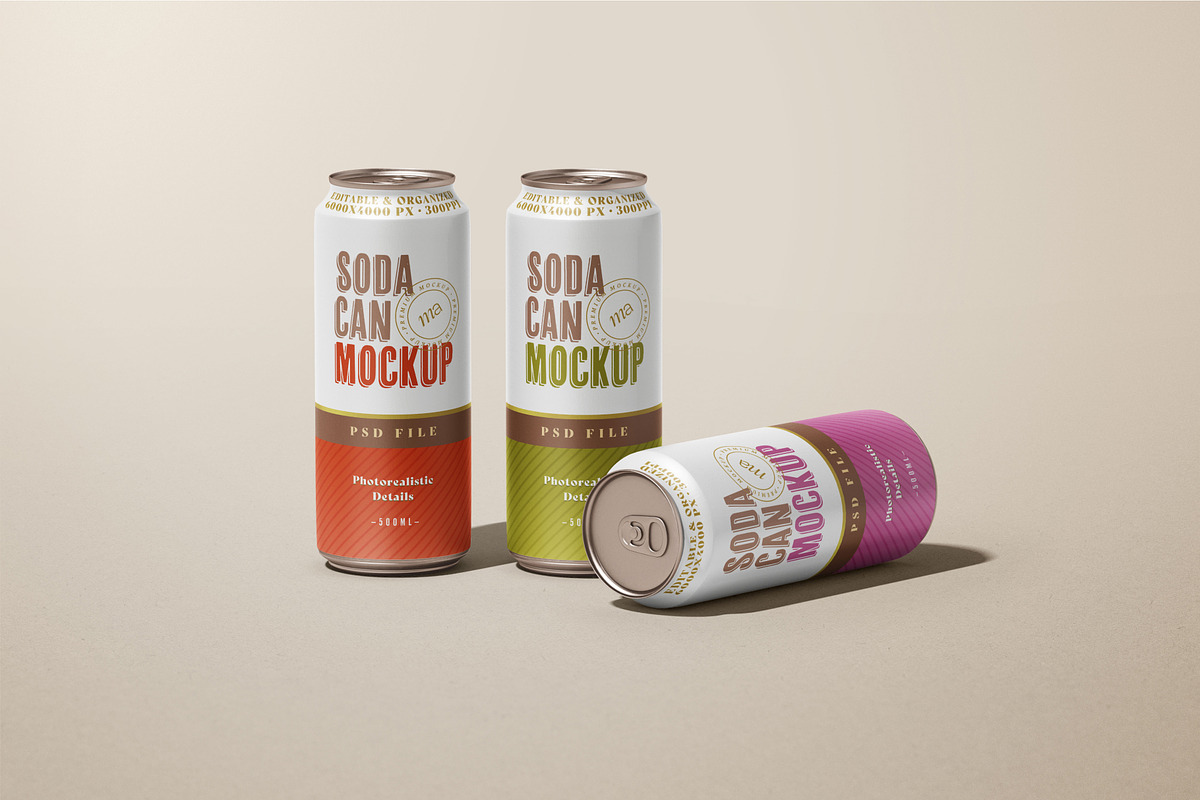 Soda Can Mockup Set, a Cups & Container Mockup by mockupatelier (Photo 11 of 12)