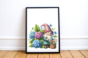 Watercolor Spring Hydrangea Gnomes