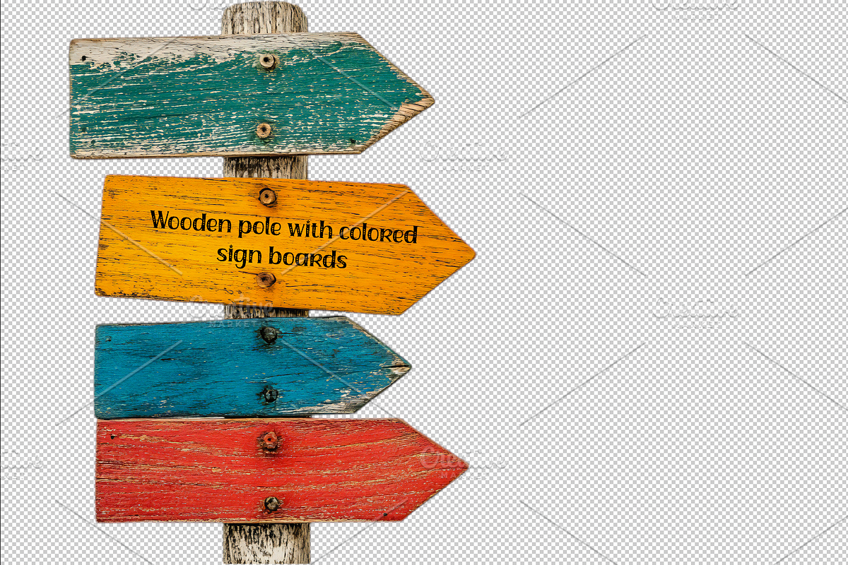 Wooden pole with colored sign boards, a Transportation Illustration by VetalStock