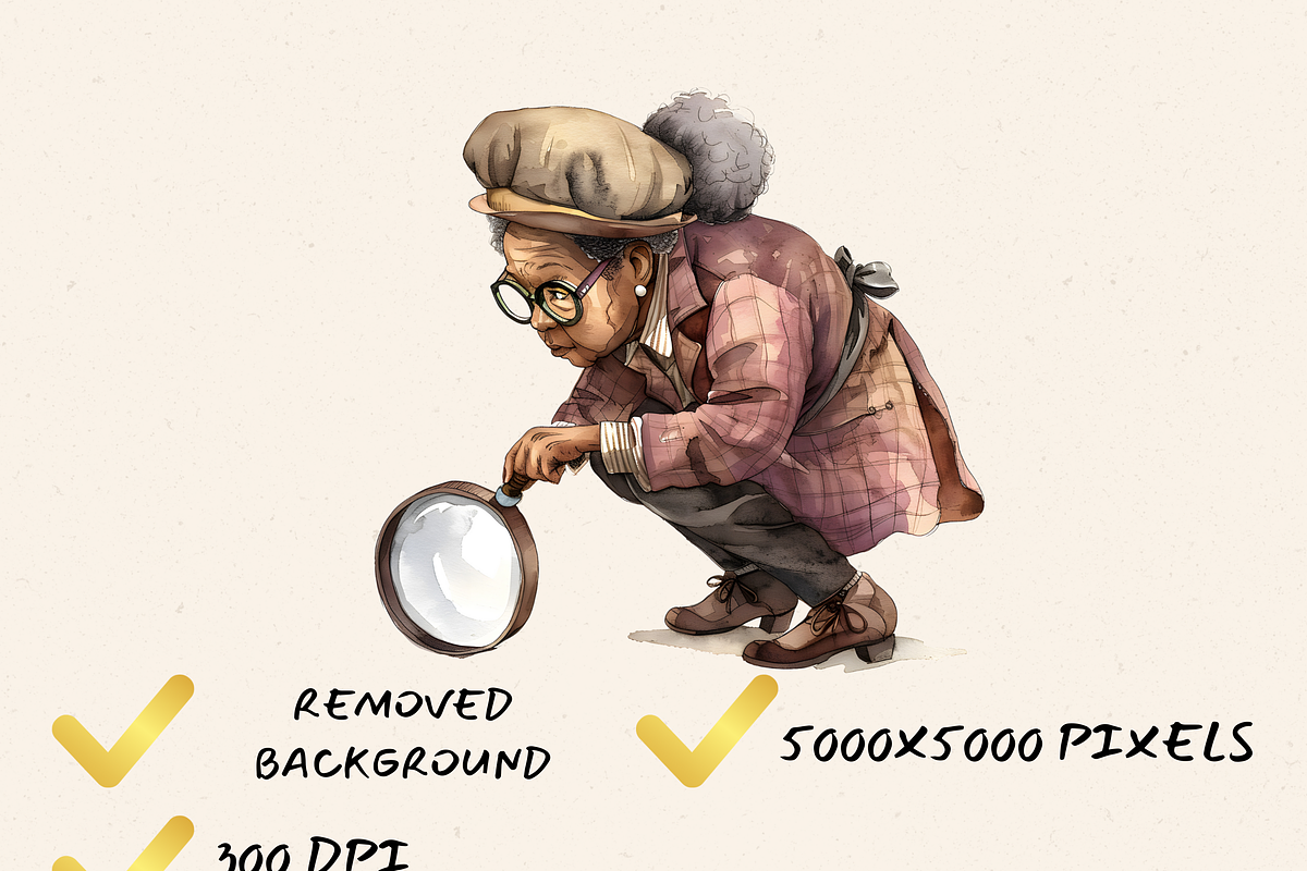 OLD LADY DETECTIVE CLIPART PACK, a Person Illustration by Daring Digies (Photo 7 of 10)