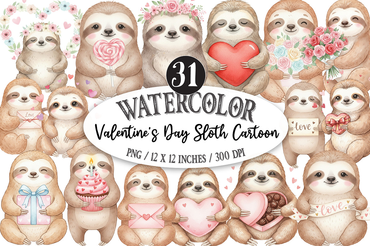 Valentine's Day Sloth Cartoon, an Illustration by Designking (Photo 1 of 5)