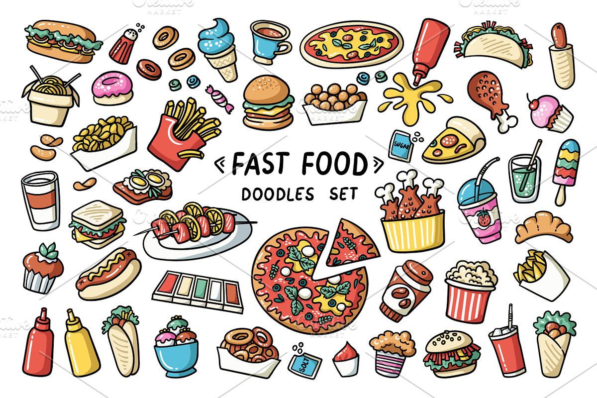 Vector set on the theme of fast food, an Object Graphic by Olga Chuklay (Photo 1 of 2)