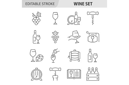 Wine line icon set