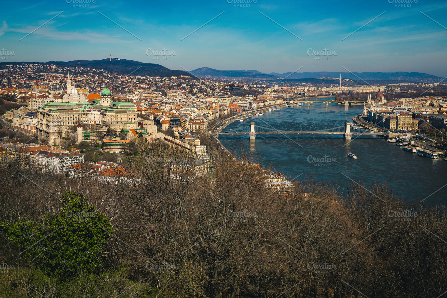Chain bridge and Danube river view, an Architecture Photo by Alpine Dreams