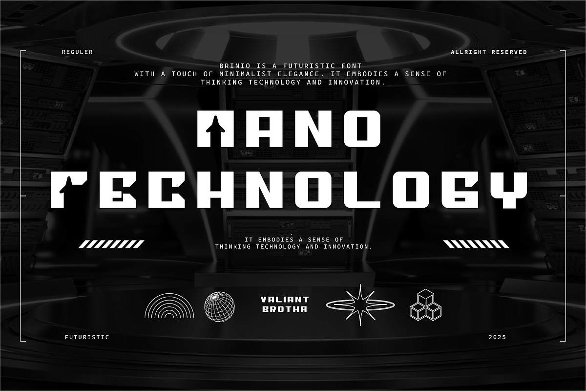 VB Brinio - Futuristic Display Font, a Sans Serif Font by VALIANTBROTHA (Photo 7 of 9)