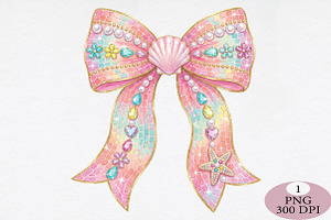 Summer Seashell Coquette Bow PNG, an Illustration by Daily.Designs