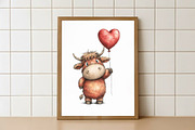 Quirky Valentine Highland Cow Clipar, an Illustration by Watercolor design (Thumbnail 4 of 5)