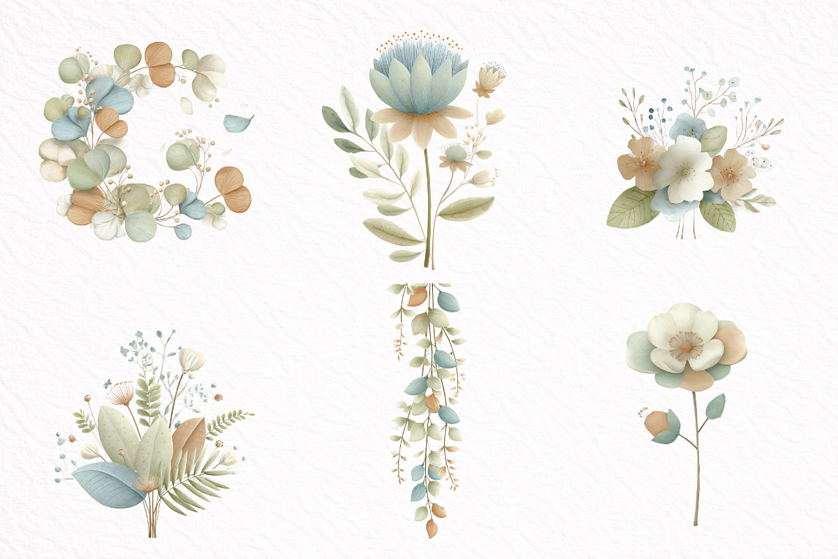 Blush and Blue Leaves Florals, an Illustration by DreamArtGraphic (Photo 7 of 8)