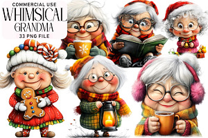 Whimsical Christmas Grandma Clipart, an Illustration by Daily.Designs