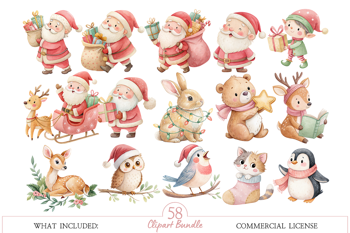 Cute Christmas Clipart Bundle, a Decorative Illustration by MockupWizard (Photo 2 of 6)