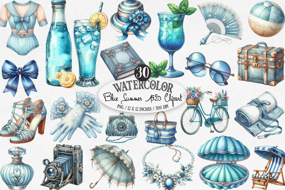 Blue Summer 1920 Clipart, an Illustration by Designking (Photo 1 of 4)