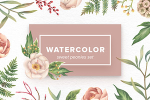 Watercolor Sweet Peonies Set