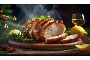 A juicy roasted meat centerpiece, a Food & Drink Photo by Igor Tichonow