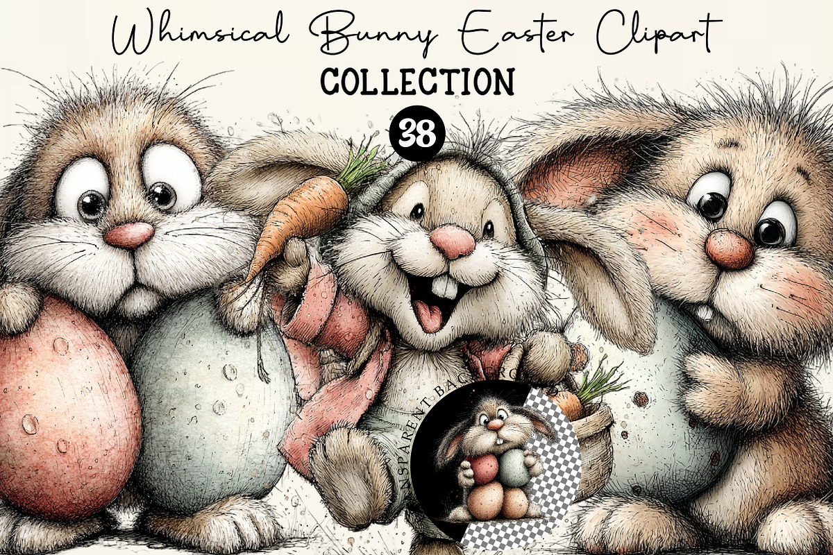 Whimsical Bunny Easter Clipart, an Illustration by DreamCafeArt (Photo 1 of 6)